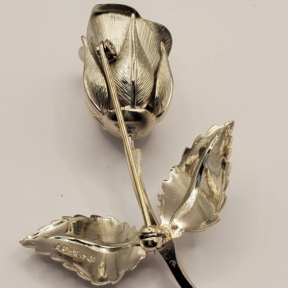VINTAGE GIOVANNI MATTE SILVER LARGE ROSE BROOCH PIN FLOWER JEWELRY COLLECTIBLE - Picture 8 of 12
